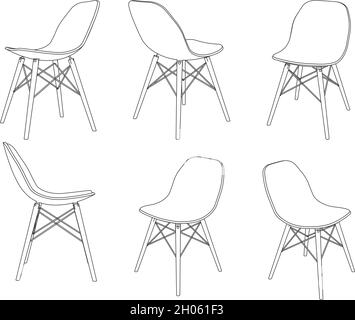 Illustration vectorielle d'une chaise à manger moderne Vector avec différentes vues Illustration de Vecteur