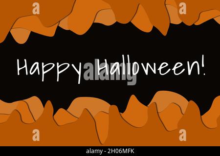 Arrière-plan abstrait 3D avec formes découpées en papier, couches plates. Art sculptant coloré Happy Halloween. Banque D'Images