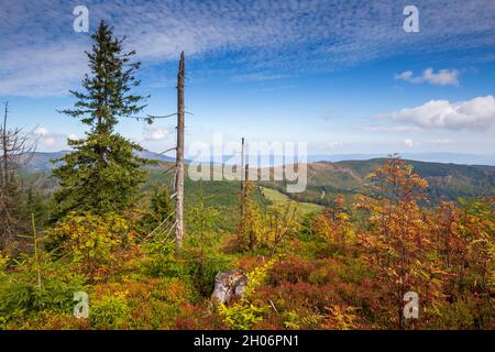 Paysage d'automne des montagnes de Beskid Slaski par une journée ensoleillée Banque D'Images