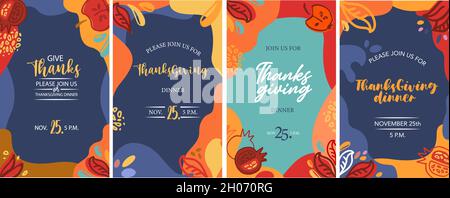 Cartes de vœux de Thanksgiving, invitations.Illustration vectorielle.Affiche typographique de Thanksgiving dessinée à la main.Célébration citation Happy Thanksgiving on Illustration de Vecteur