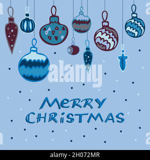 Carte de Noël à texte « Merry Christmas » à motif vectoriel dessiné à la main. Illustration de Vecteur