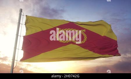 Drapeau de Staffordshire, Angleterre, agitant dans le vent, le ciel et le soleil fond. 3d rendu Banque D'Images