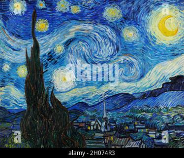 La nuit de Starry (1889) par Vincent Van Gogh. Banque D'Images