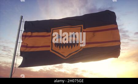 Drapeau d'Halloween agitant dans le vent, le ciel et le fond de soleil.3d rendu Banque D'Images