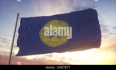 Drapeau d'Atlanta, Géorgie, agitant dans le vent, le ciel et le soleil fond.3d rendu Banque D'Images