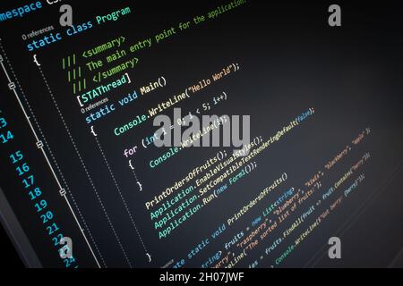 Code C# Hello World à l'écran Banque D'Images