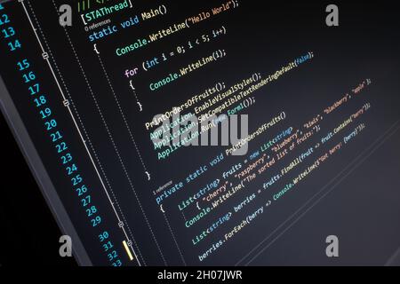 Code C# Hello World à l'écran Banque D'Images