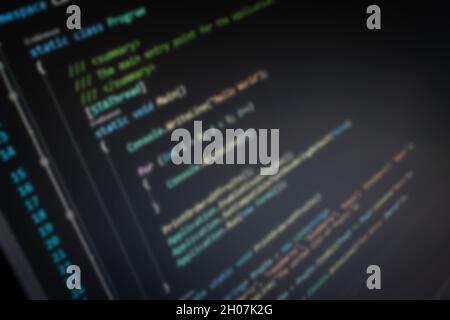C# Hello World code à l'écran image d'arrière-plan floue Banque D'Images