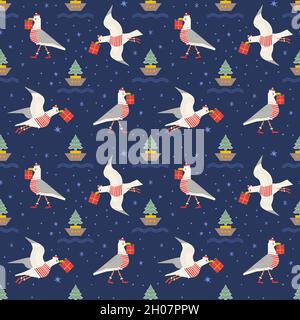 Mouette de Noël originale avec motif vectoriel sans couture Illustration de Vecteur