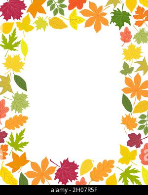 Feuilles d'automne cadre rectangulaire simple vecteur concept minimaliste illustration de style plat, multicolore arrangement floral naturel pour les invitations, cartes de voeux, livret, décoration de vacances d'automne Illustration de Vecteur