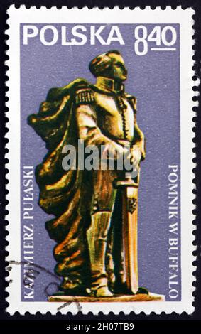 POLOGNE - VERS 1979: Un timbre imprimé en Pologne montre Pulaski Monument, Buffalo, le général Casimir Pulaski, noble polonais qui a servi dans le Revoluu américain Banque D'Images