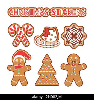 Ensemble d'autocollants biscuits de Noël en pain d'épice Illustration de Vecteur