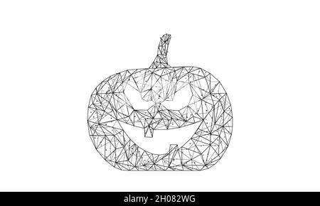 Citrouille d'Halloween avec visage effrayant isolé sur fond blanc.Concept d'Halloween en polyfilaires bas.Illustration numérique à faible vecteur poly. Illustration de Vecteur