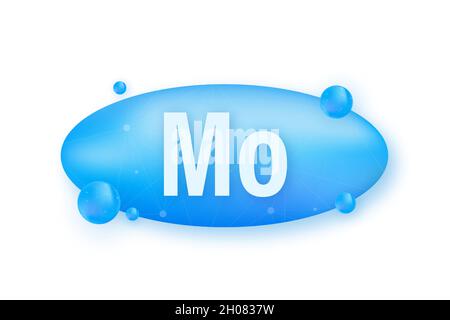 Minéral Mo molybdène bleu brillant capsule icône.Substance pour la beauté.Complexe minéral de molybdène. Illustration de Vecteur