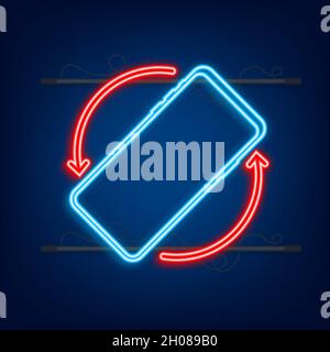 Faites pivoter l'icône isolée du smartphone.Icône néon.Symbole de rotation du périphérique.Tournez votre appareil.Illustration vectorielle Illustration de Vecteur