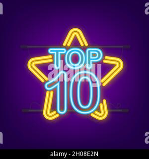Top 10 - Top 10 or avec étiquette néon bleue sur fond noir.Illustration vectorielle Illustration de Vecteur