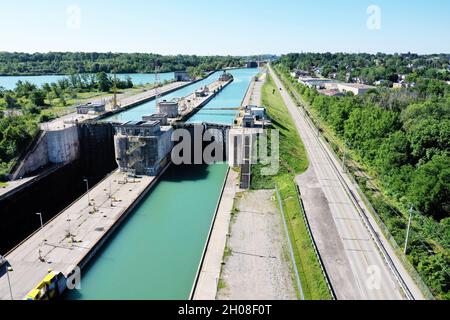 Vue aérienne d'une écluse du canal Welland, Canada Banque D'Images