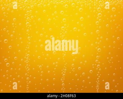 Fond de bulles de bière.Texture réaliste de la bière.Papier peint jaune alcool.Toile de fond de boisson froide pour affiche, brochure ou site Web.Vecteur Illustration de Vecteur