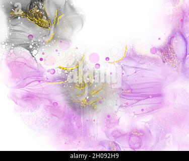 Résumé violet et noir fleur art peinture arrière-plan alcool encre technique Banque D'Images