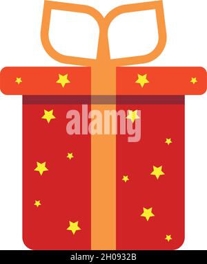 coffret cadeau rouge surprise, fête d'anniversaire, forfait cadeau spécial, récompense du programme de fidélité, icône vecteur, illustration plate Illustration de Vecteur