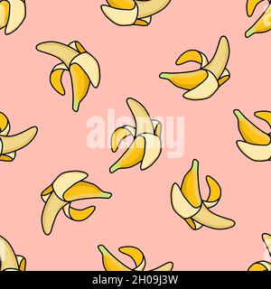 Motif sans couture avec bananes.Pop-art.Bananes glamour sur fond rose.illustration vectorielle Illustration de Vecteur