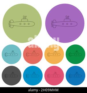 Sous-marin contour icônes plates plus sombres sur fond rond couleur Illustration de Vecteur