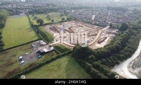 Vue aérienne du début des travaux de construction à St Mary's View Housing Development, Beverley, East Riding of Yorkshire Banque D'Images