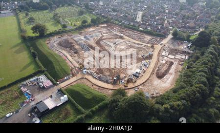Vue aérienne du début des travaux de construction à St Mary's View Housing Development, Beverley, East Riding of Yorkshire Banque D'Images