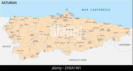 Carte vectorielle de la communauté autonome espagnole des Asturies Illustration de Vecteur