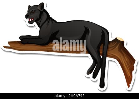Un modèle d'autocollant d'illustration de personnage de dessin animé panthère noir Illustration de Vecteur