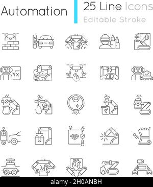 Jeu d'icônes linéaires d'automatisation Illustration de Vecteur