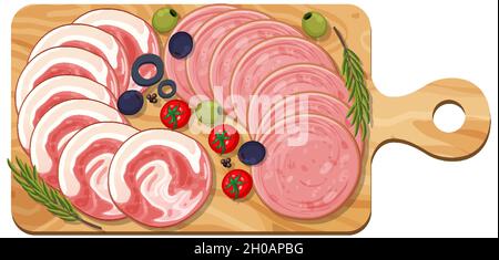 Plateau de viandes froides et de viandes fumées sur l'illustration de fond de la table Illustration de Vecteur