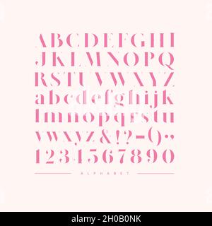 Élégante police élégante, alphabet anglais. Majuscules, minuscules et chiffres roses Illustration de Vecteur