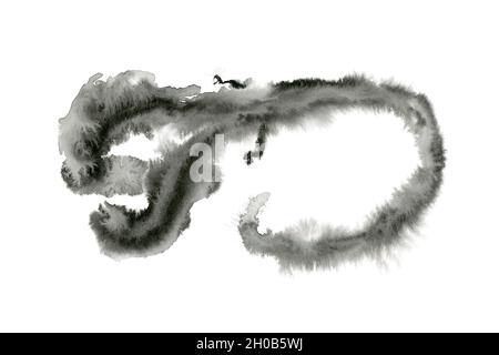 Silhouette de dragon asiatique sur fond blanc, illustration japonaise à l'encre noire naturelle, aquarelle de sumi, art abstrait Banque D'Images