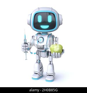 Robot mignon bleu Santé ou maladie concept 3D rendu illustration isolée sur fond blanc Banque D'Images