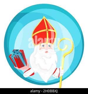 Vacances hollandaises Sinterklaas .Joli personnage de dessin animé Saint Nicholas isolé sur blanc.Symbole de la fête traditionnelle du 6 décembre aux pays-Bas. Banque D'Images