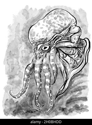 H. P. Lovecraft dessin manuel de l'art d'illustration de portrait Banque D'Images