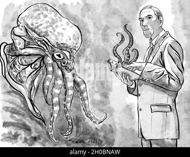 H. P. Lovecraft dessin manuel de l'art d'illustration de portrait Banque D'Images