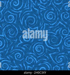 Motif fluide de spirales et de vagues vectorisé bleu. Texture fluide vectorisée de rayures fluides avec bords irréguliers et irrégularités. Illustration de Vecteur
