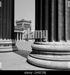 Blick auf die Säulen hindurch Propyläen am Königsplatz à München, Deutscnland 1930er Jahre. Voir entre les colonnes à l'Propylaeen au bâtiment Koenigsplatz square dans la ville de Munich, Allemagne 1930. Banque D'Images