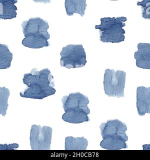 Indigo aquarelle arrière-plan abstrait isolé sur blanc.Illustration des coups de pinceau peints à la main. Banque D'Images
