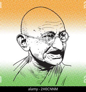 Mohandas Karamchand Gandhi était un avocat indien, nationaliste anti-colonial et éthicien politique. Vecteur Illustration de Vecteur