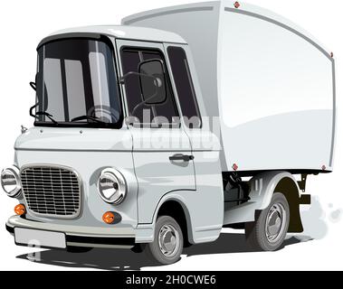 Camion de livraison rétro de dessin animé isolé sur fond blanc.Format vectoriel EPS-10 disponible, séparé par des groupes et des calques Illustration de Vecteur