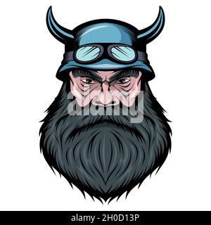 Motard.Caractère.Chauve.Visage masculin.Taille basse.Personne avec la cicatrice.Homme barbu.Tête mâle.Personne malfaisance.Graphiques vectoriels à concevoir Illustration de Vecteur