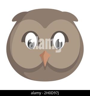 Vue avant du visage Owl.Tête d'animal de style dessin animé. Illustration de Vecteur