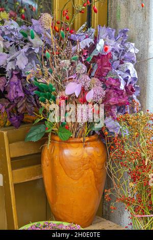 Fleurs séchées et plantes décoratives en Big vase Banque D'Images