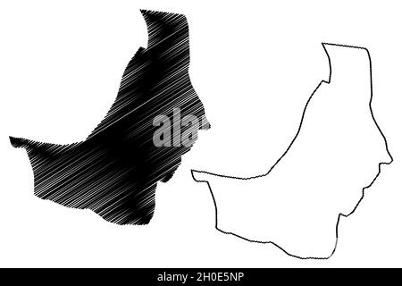 District de Kolkata (État du Bengale occidental, République de l'Inde) carte illustration vectorielle, scribble croquis carte de Maldah ou Calcutta Illustration de Vecteur