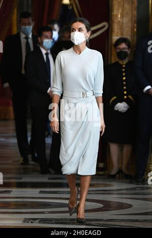 Madrid, Espagne.12 octobre 2021.La reine Letizia d'Espagne assiste à une réception pendant la journée nationale au Palais Royal de Madrid.(Photo par Atilano Garcia/SOPA Images/Sipa USA) crédit: SIPA USA/Alay Live News Banque D'Images