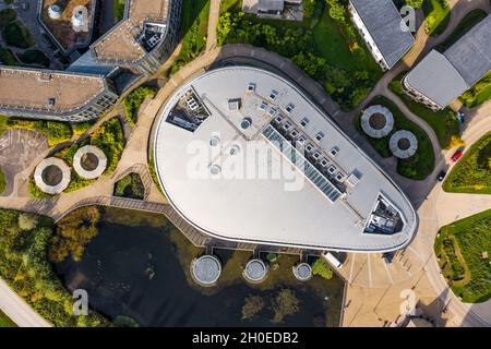 UNIVERSITY OF YORK, YORK, ROYAUME-UNI - 11 OCTOBRE 2021.Vue aérienne des bâtiments et des dortoirs du Campus East de l'Université de York Banque D'Images