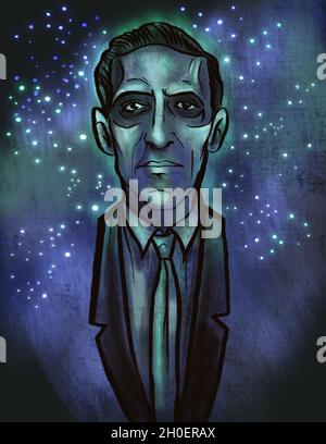 H. P. Lovecraft dessin manuel de l'art d'illustration de portrait Banque D'Images